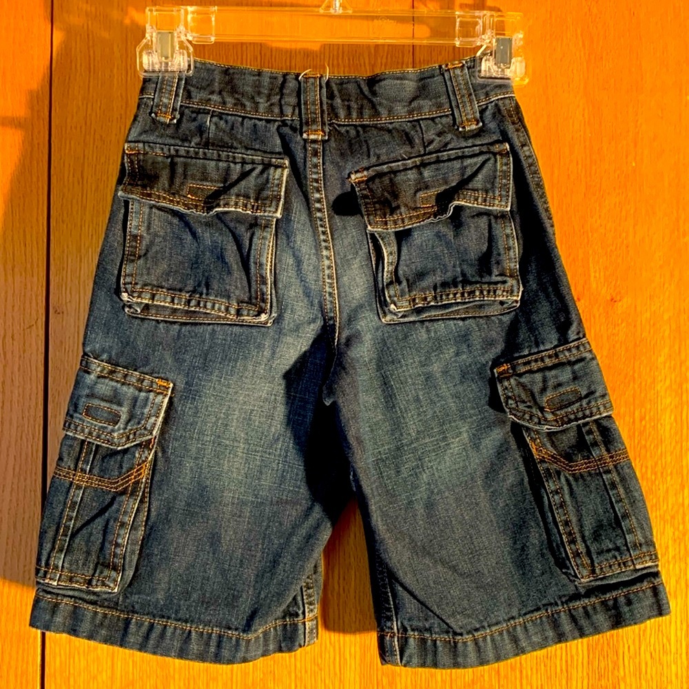 Old Navy size 8 slim heavy denim cargo jean shorts adjustable waist 6 pocket EUC